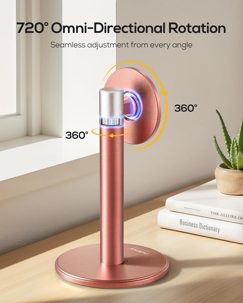 nulaxy Magnetic Full Aluminum Phone Stand, 360 Rotating Cell Phone Stand for Desk with Metal Ring, Adjustable Phone Holder Compatible with Phone 17 16 15 14 Pro Max and MagSafe Case, Pink - Image 3